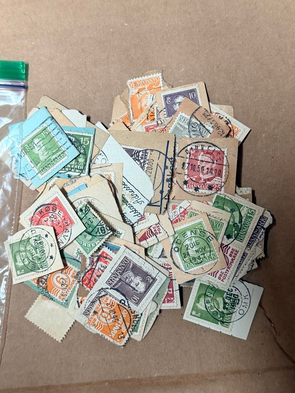 Vintage Denmark Postage Stamp Lot – Used & Cancelled Stamps on Paper